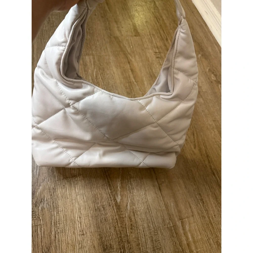 Steve Madden White Quilted Puffer Hobo Shoulder Bag Adjustable Strap Handbag